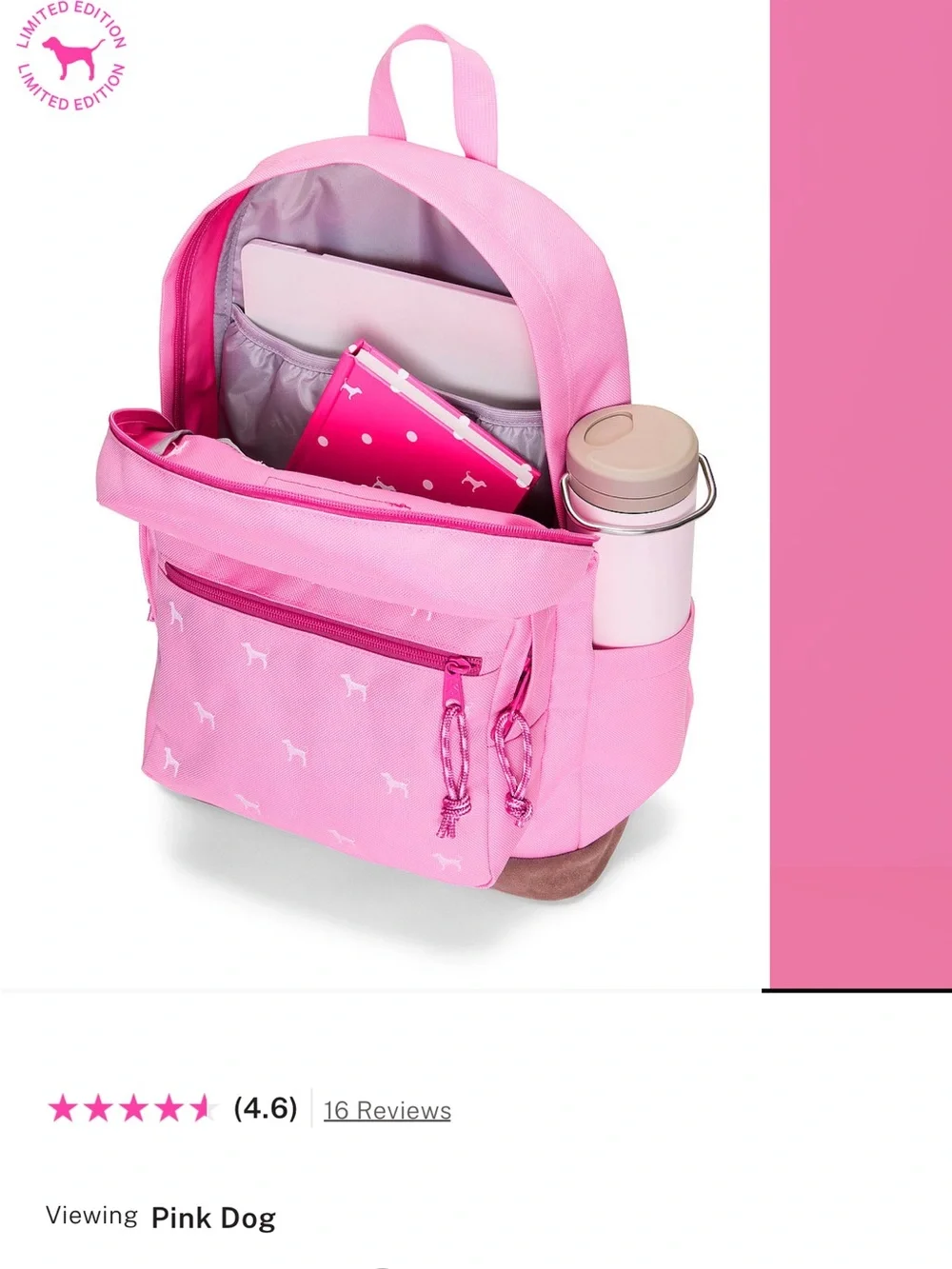 JanSport Pink Backpack with Dog Print and Brown Suede Base